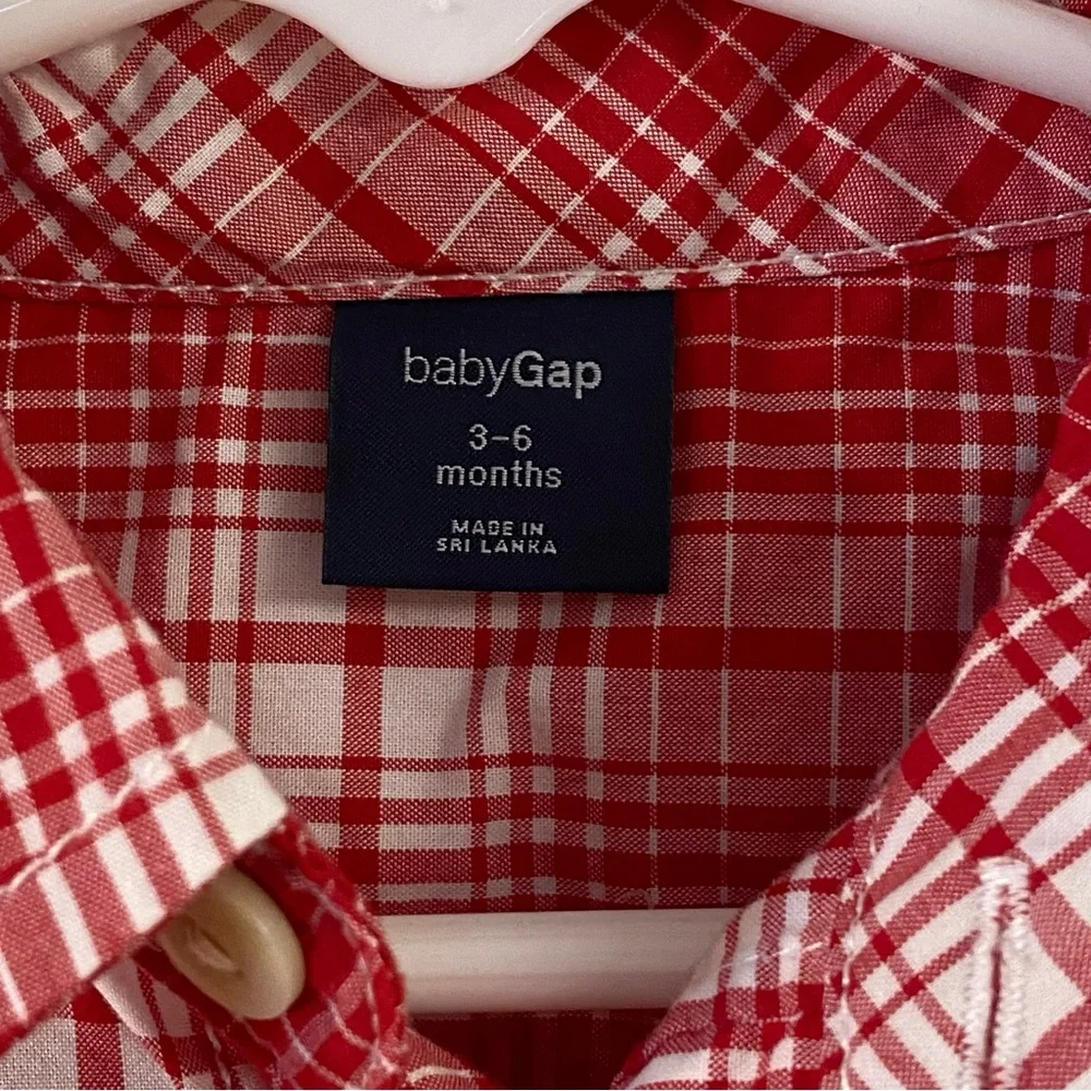 Red and white plaid long sleeve bodysuit with point collar